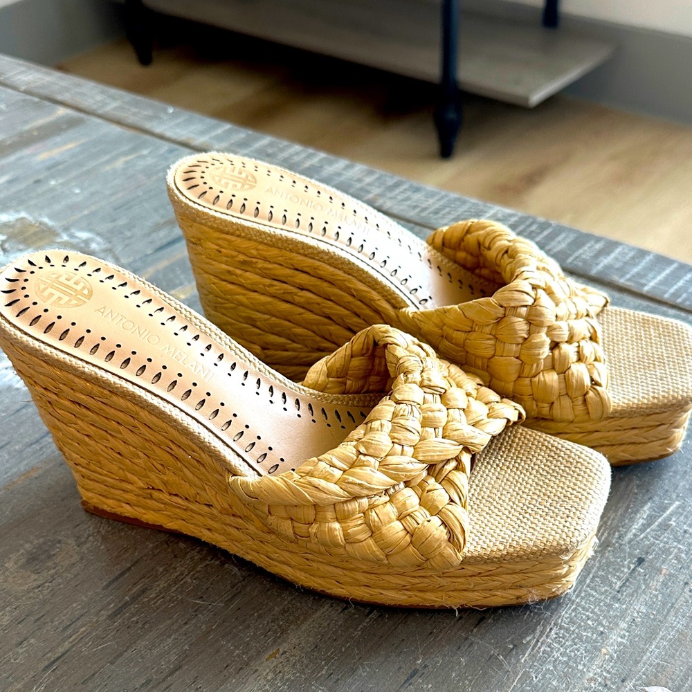 ANTONIO MELANI Natural Woven Wedge Sandals